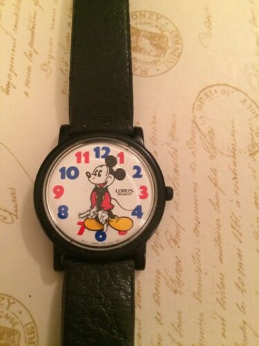 Disney Lorus Mickey Mouse Quartz Watch Black Case & Band New Battery