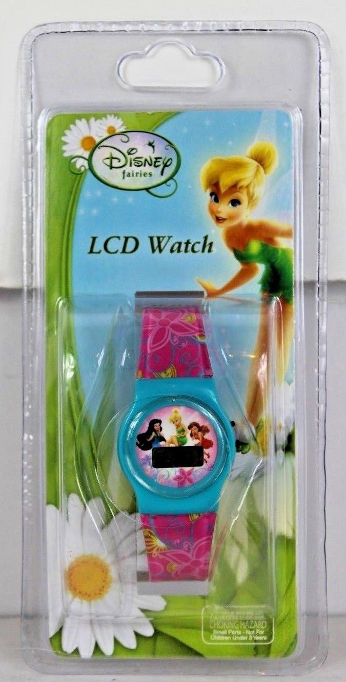 Disney Fairies LCD Watch Tinkerbell Fawn Silvermist Pink Teal Floral Battery NIP