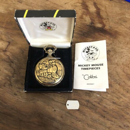 Disney Mickey Mouse Pocket Watch by Colibri Railroad Engineer Train w/ Box AS-IS