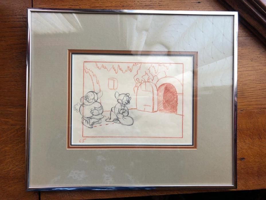 Original pencil Storyboard drawing DOPEY Snow White & 7 Dwarfs COA 1937 DISNEY