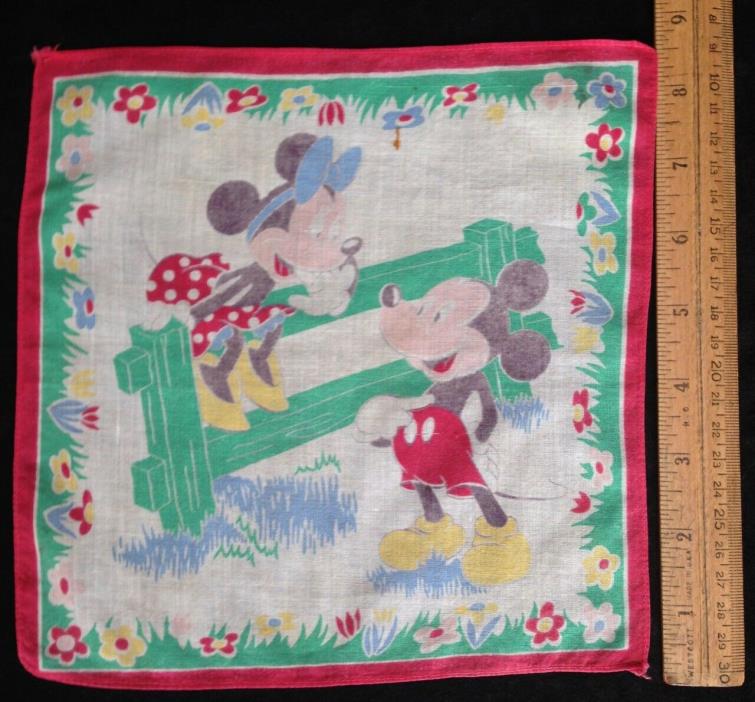 Vintage Mickey & Minnie Mouse Child's Hanky Handkerchief Park Bench Walt Disney