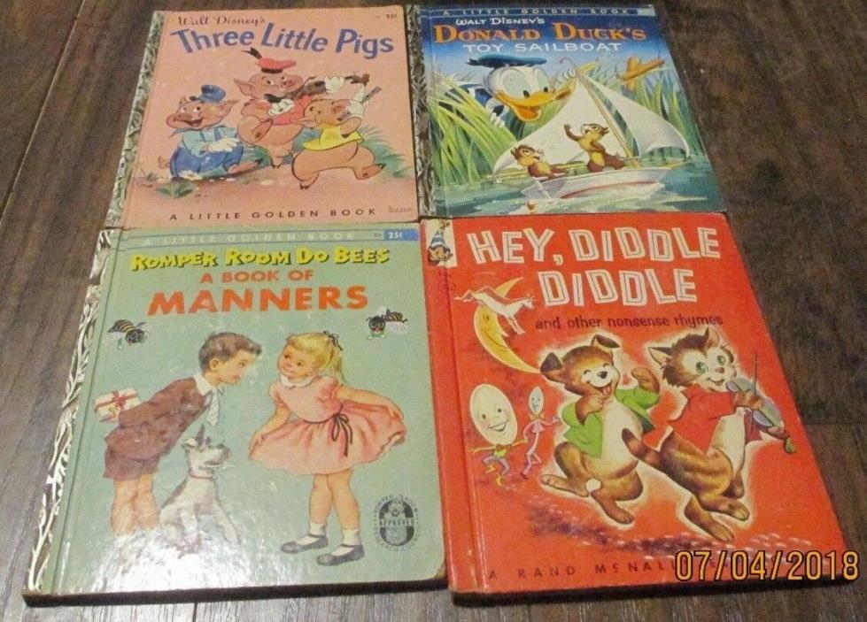 GOLDEN BOOKS, ELF BOOK , ROMPER ROOM, 3 PIGS, DONALD, HEY DIDDLE DIDDLE