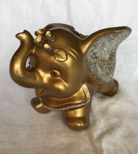 Vintage Gold Dumbo Piggy Bank -  Figurine Disney Elephant   Gold Color Ceramic