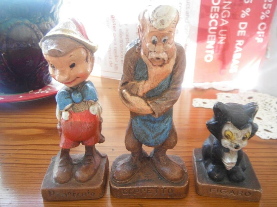 Vintage 1940's Disney Figurines Painted Geppetto Pinocchio and Figaro