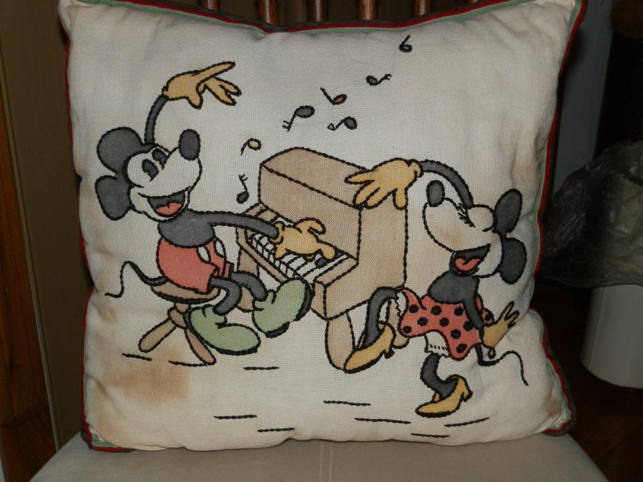1930s DISNEY Mickey Mouse Vogue Needlecraft Pillow Cover-Playing Piano