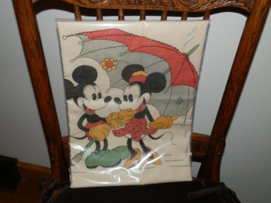 1930s DISNEY Mickey Mouse Vogue Needlecraft Pillow Cover-with Umbrella