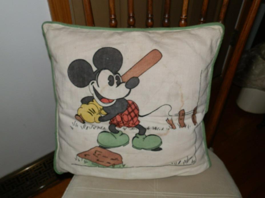 1930s DISNEY Mickey Mouse Vogue Needlecraft Pillow Cover-Mickey Playing Baseball