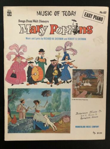 Vintage 1965 Walt Disney's MARY POPPINS - 8 Songs Easy Piano Sheet Music Hansen