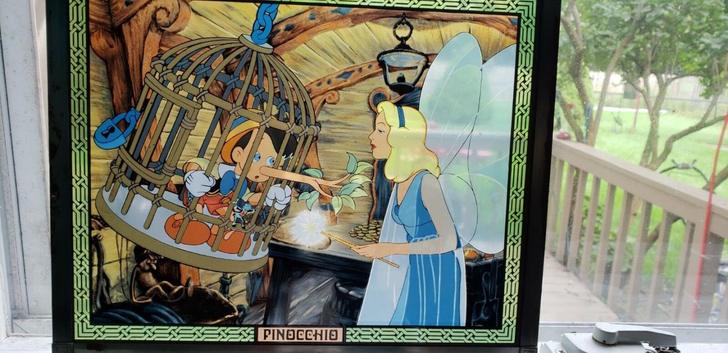 Vintage Walt Disney Aniglass By Grolier Glass Window Stain Painting  PINOCCHIO