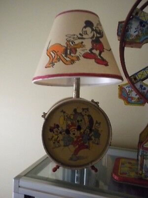 DISNEY 1950s MICKEY MOUSE CLUB TIN LITHO DESKTOP LAMP + HAND PAINTED SHADE -VG++