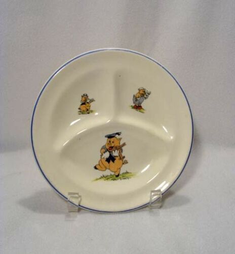 VINTAGE 1930'S WALT DISNEY PATRIOT CHINA THREE LITTLE PIGS CHILDS DIVIDED PLATE