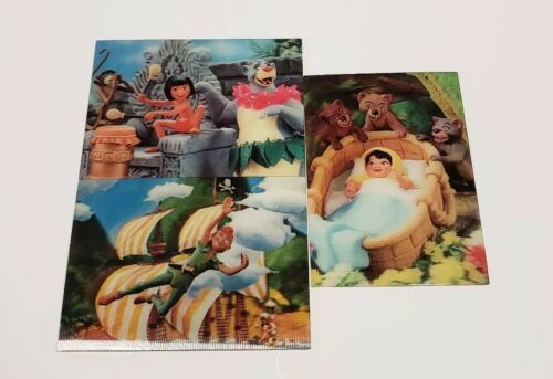 Walt Disney Productions Vintage Lenticular Postcards set 3 Jungle Book Peter Pan