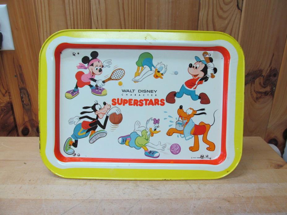 Vintage Walt Disney Character Superstars Snack TV Tray Tin Litho