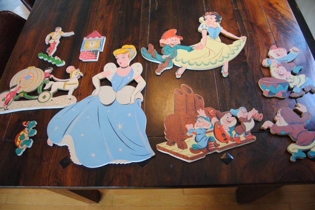 TWO SETS Vintage 1950's Walt Disney Fairytale Pin-Ups Snow White AND Cinderella