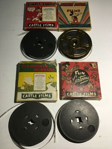 8mm Lot Of 4 Film Reels Mickey Mouse Hollywood Film Fun Cartoons Castle Films