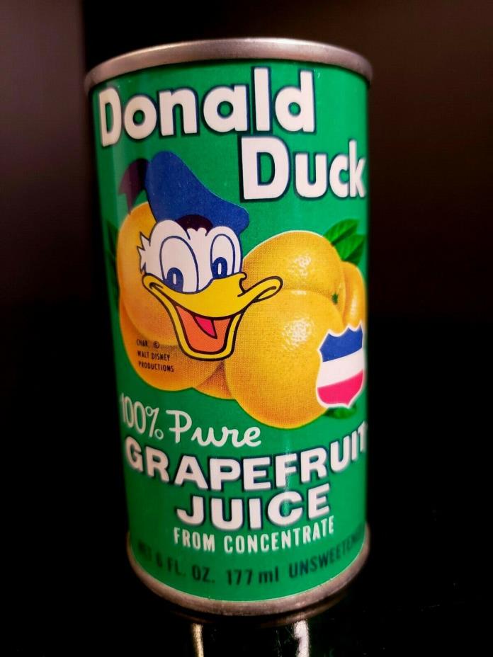 Vintage Donald Duck Grapefruit Juice Tin Litho Can Florida Citrus World