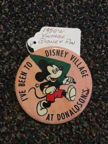 1950's WALT DISNEY PIN BACK BUTTON 3 1/2 RARE VINTAGE badge