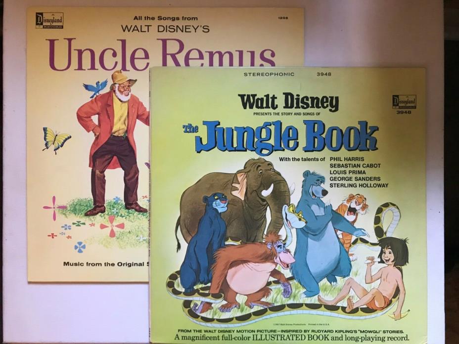 TWO Walt Disney Disneyland LP Records Uncle Remus Song South The Jungle Book EUC
