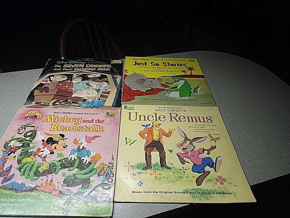 4 Disney Childrens Record Albums LP Just So Stories Mickey & Beanstalk & 2 More