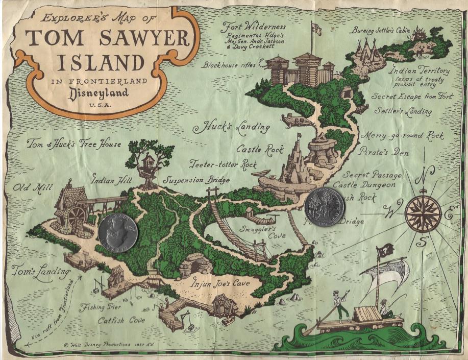 Explorer's Map of Tom Sawyer Island Frontierland Disneyland Vintage 1957