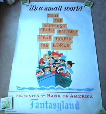 Original 1966 Disneyland Hand Silk Screened It's A Small World Poster Near Mint