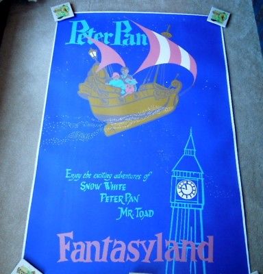 Original 1956 Disneyland Hand Silk Screened Peter Pan Attraction Poster MINT