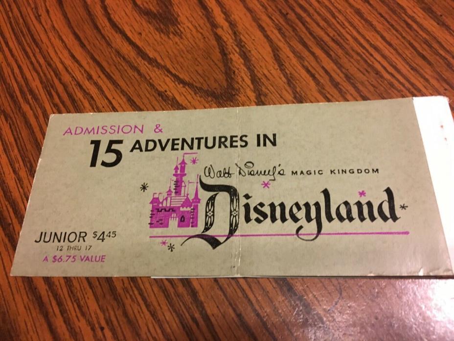 original Vintage Disneyland Admission Ticket/ Jr., Auto Parking 1950s Anaheim CA