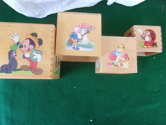 Walt Disney Characters 4 Wood Nesting Stacking Boxes Blocks Vintage 60s Retro