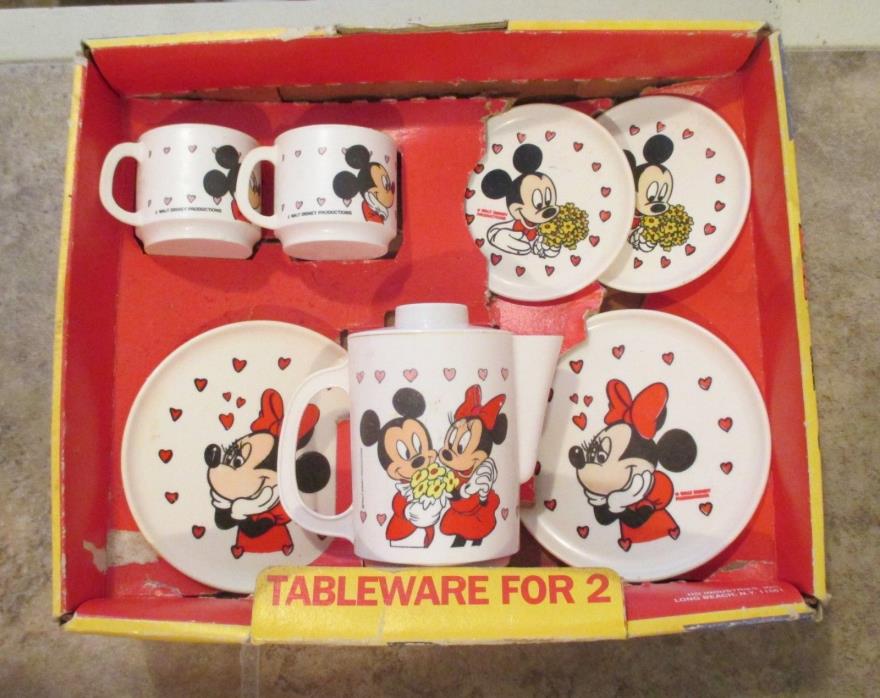 Vintage Walt Disney Mickey & Minnie Tableware For 2 Set - 7 Pieces - #516