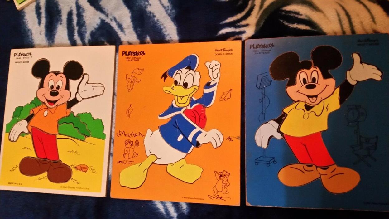LOT OF 3 VINTAGE MICKEY MOUSE DONALD DUCK PUZZLES HARD PARTICLE WOOD BACKING