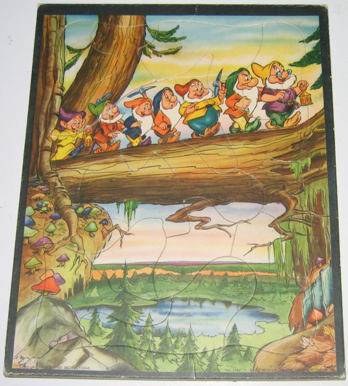 Vintage Seven Dwarfs PUZZLE Disney Snow White cartoon Whitman #2986 log bridge 7
