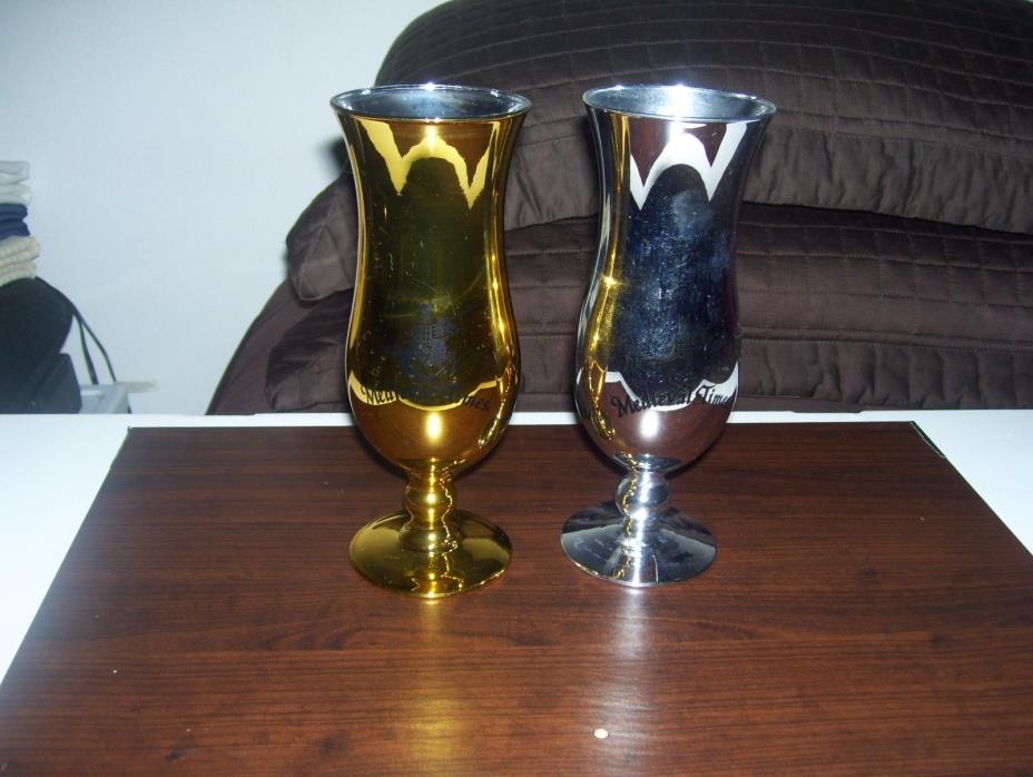 2 Medieval Knights Glasses Goblets Gold & Silver