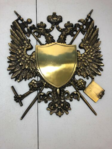 Vintage Cast Metal Coat of Arms Eagles 16” Tall X 14” Wide