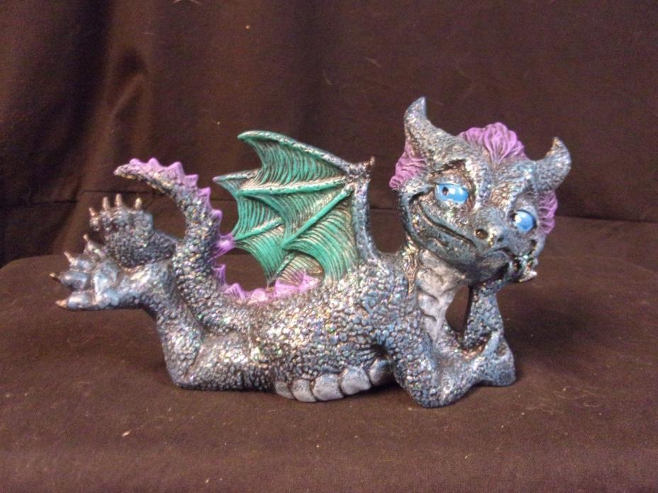 Hand Painted Ceramic Dragon Attitude on Belly Blue