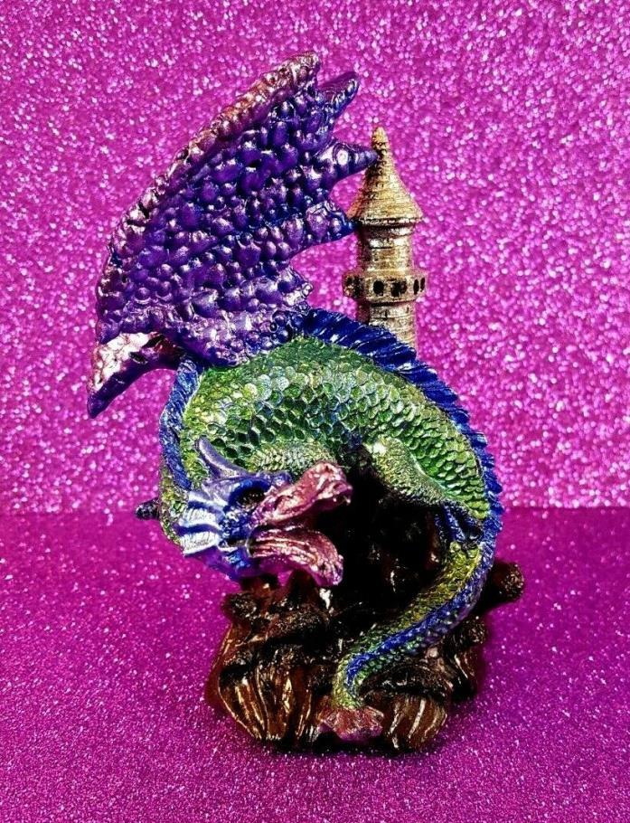 ENCHANTING HAND PAINTED RESIN TRAVELING DRAGON FIGURINE - EXCELLENT CONDITION!!