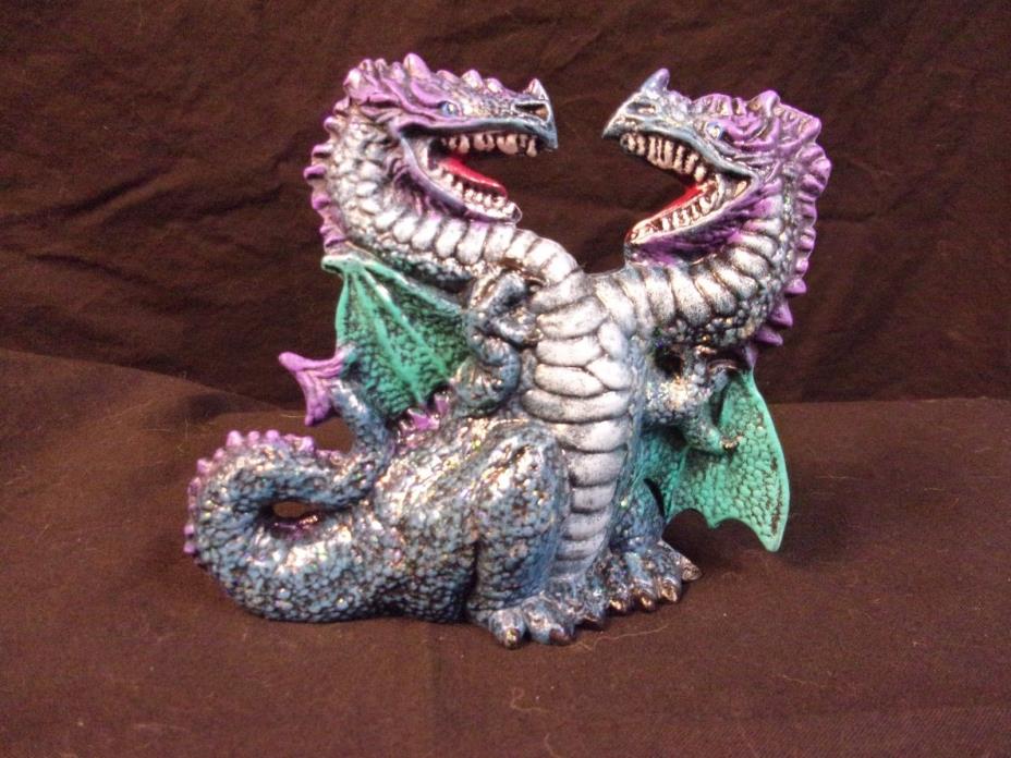 Hand Painted Ceramic Dragon Two Headed Blue