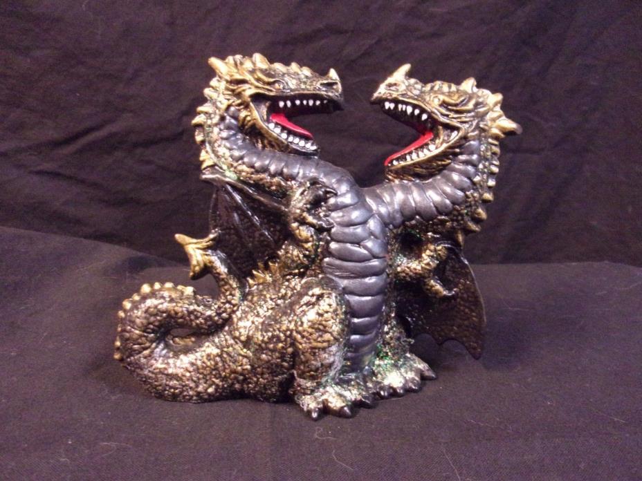 Hand Painted Ceramic Dragon Two Headed Black