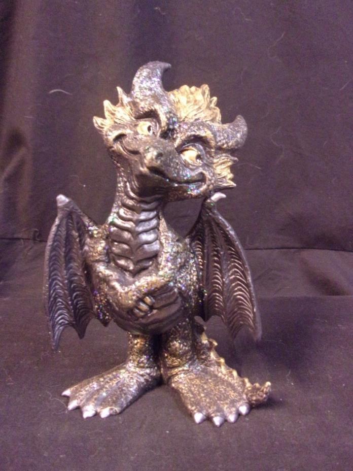 Hand Painted Ceramic Dragon Attitude Standing Black