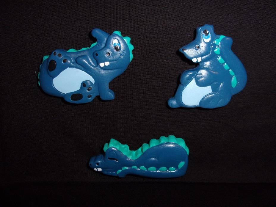 Hand Painted Ceramic Dragon Magnet Trio Blue