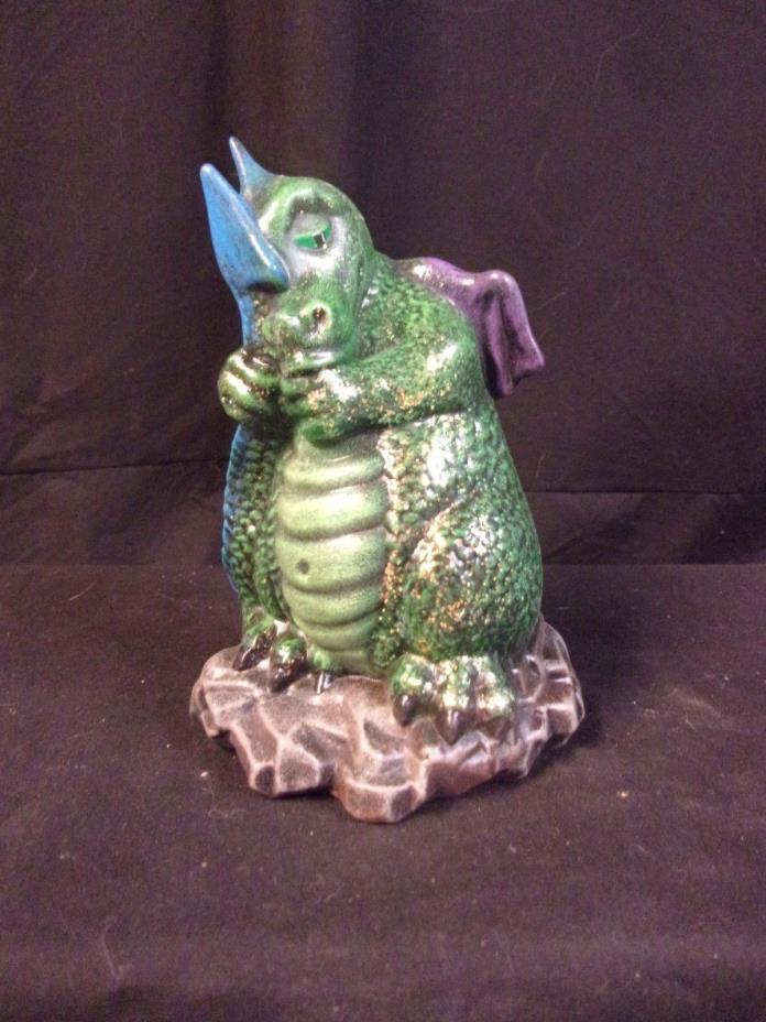 Hand Painted Ceramic Baby Dragon Thumbsucker Green