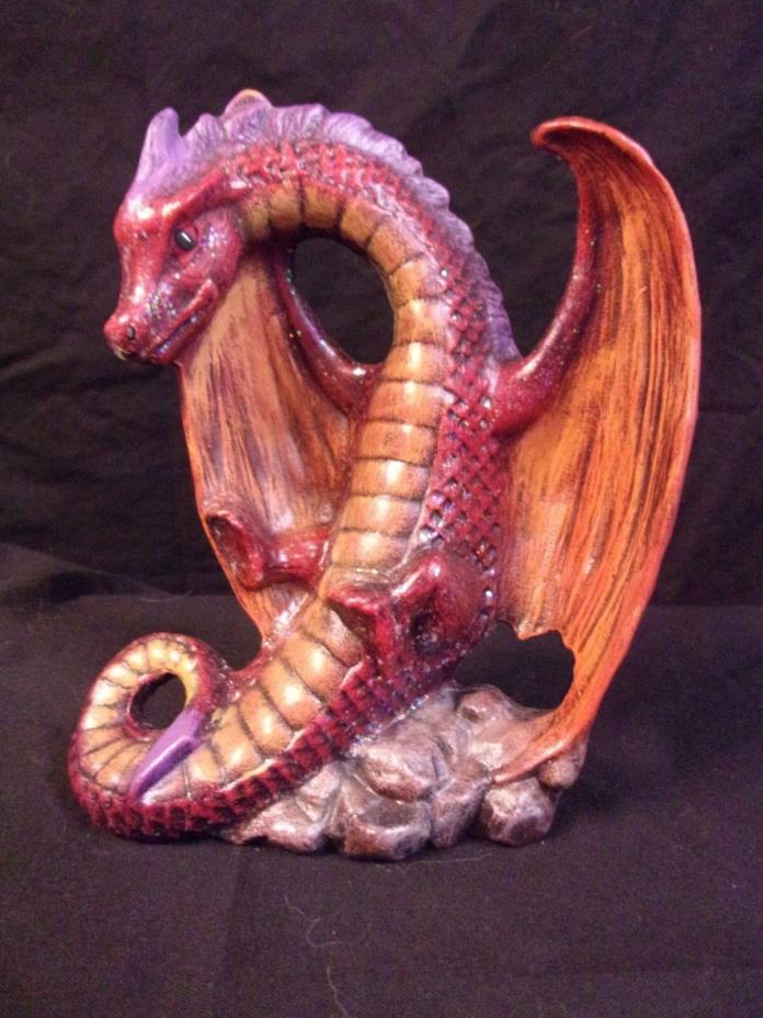 Hand Painted Ceramic Dragon Flying Red