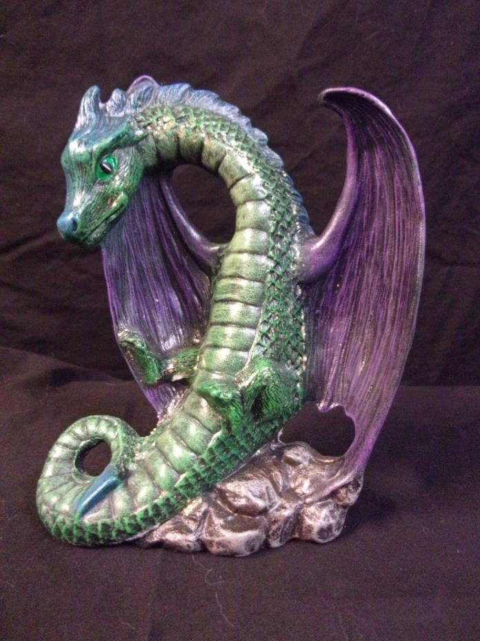 Hand Painted Ceramic Dragon Flying Green