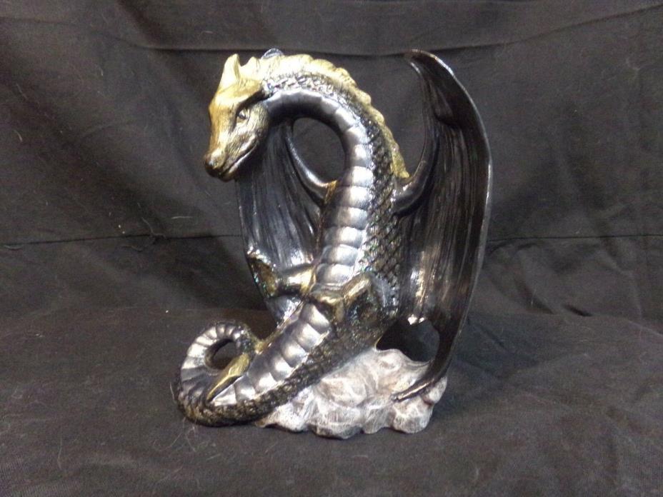 Hand Painted Ceramic Dragon Flying Black
