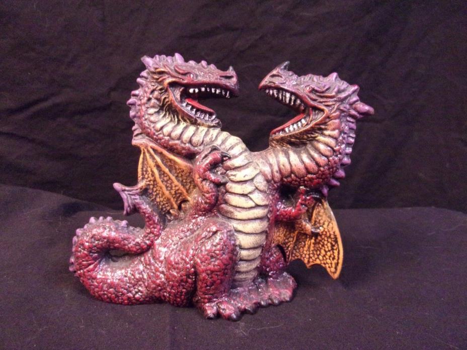 Hand Painted Ceramic Dragon Two Headed Red