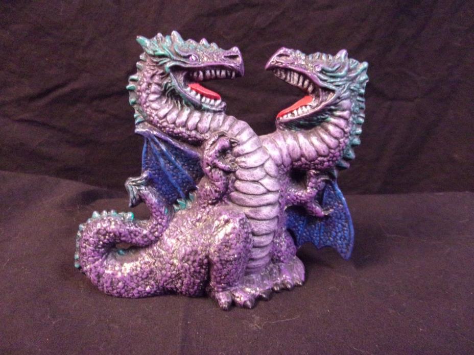 Hand Painted Ceramic Dragon Two Headed Purple