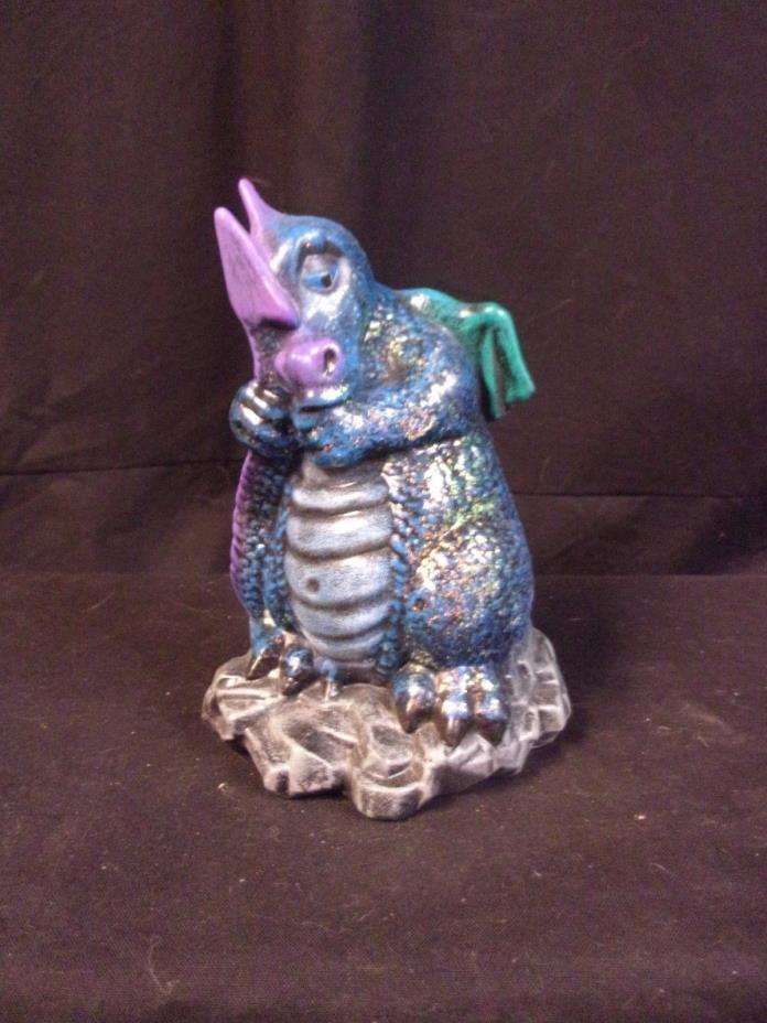 Hand Painted Ceramic Baby Dragon Thumbsucker Blue