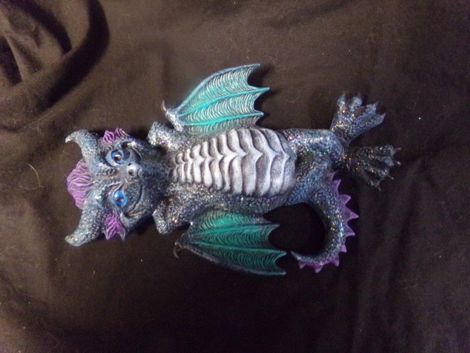 Hand Painted Ceramic Dragon Attitude on Back Blue