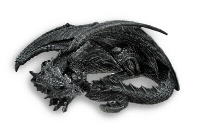 Zeckos Somasaurus Metallic Black Gothic Sleeping Dragon Statue 12 in.