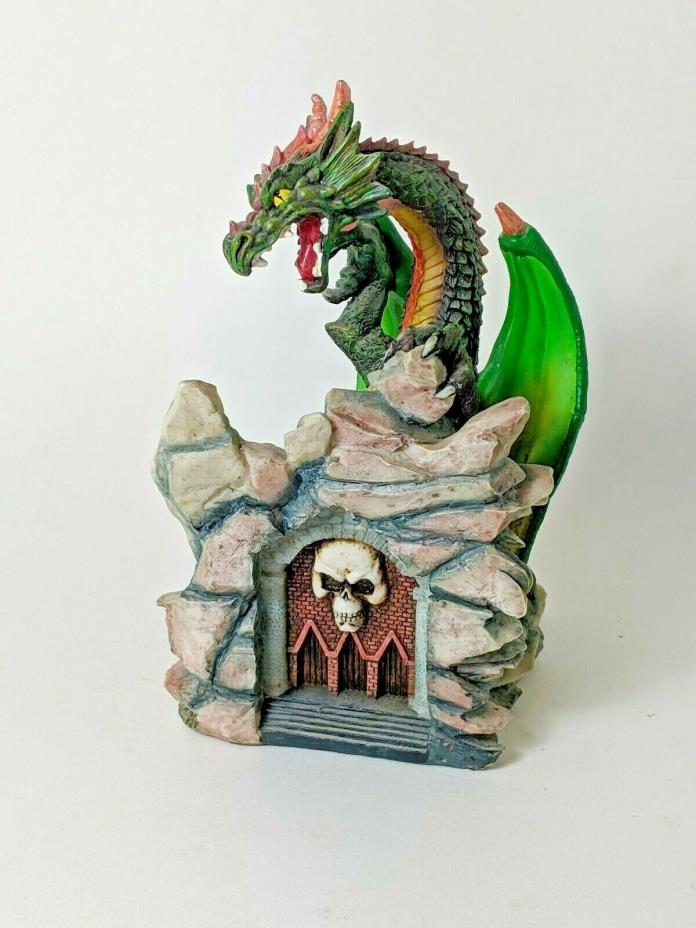 Green Guardian Dragon Perching Atop Rock Cave Figurine