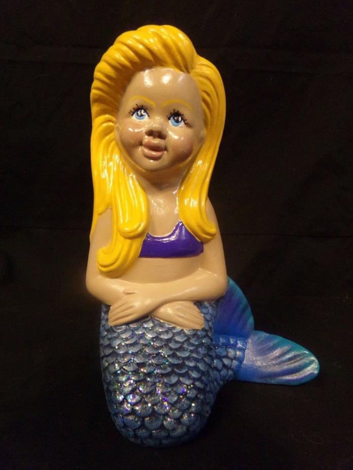 Hand Painted Ceramic Mermaid Girl Blue